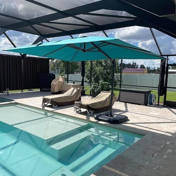 PURPLE LEAF 10 Feet Patio Umbrella Outdoor Cantilever Square Umbrella Aluminum Offset Umbrella with 360-degree Rotation for Garden Deck Pool Patio Turquoise Blue - Image 3