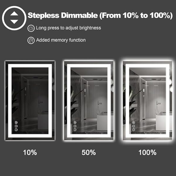 Amorho LED Bathroom Mirror 55''x 36'' with Front and Backlight, Large Dimmable Wall Mirrors with Anti-Fog, Shatter-Proof, Memory, 3 Colors, Double LED Vanity Mirror - Image 3