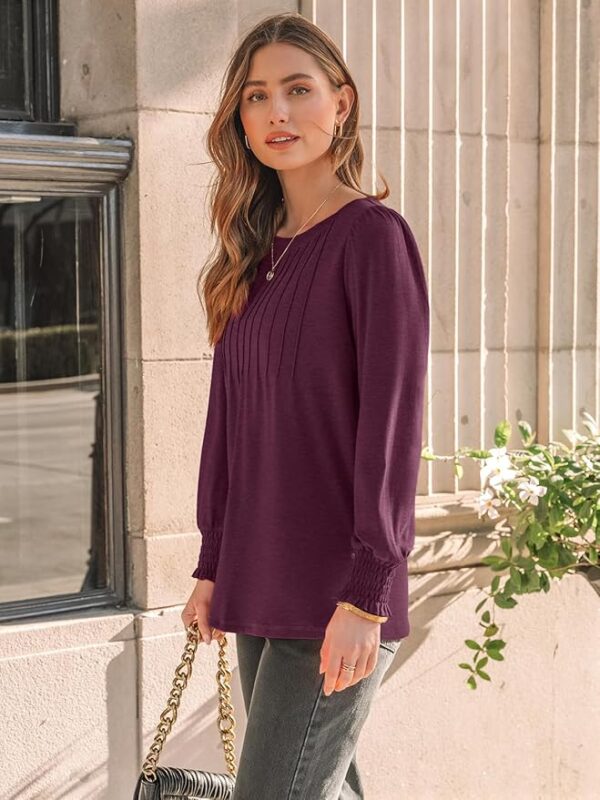 AUTOMET Long Sleeve Shirts Womens Pleated Business Casual Blouses with Smocked Cuffs - Image 4