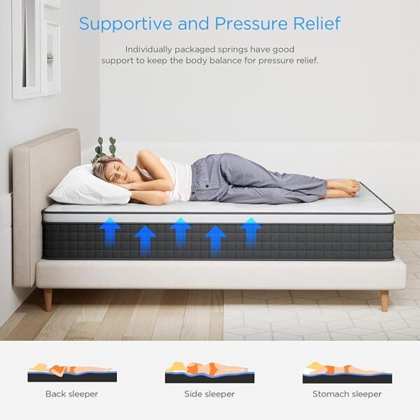 Full Size Mattress,10 Inch Hybrid Full Mattress in a Box with Memory Foam & Individual Pocket Spring for Motion Isolation, Edge Support, Soft and Comfortable, Pressure Relief, Medium Firm CertiPUR-US - Image 6
