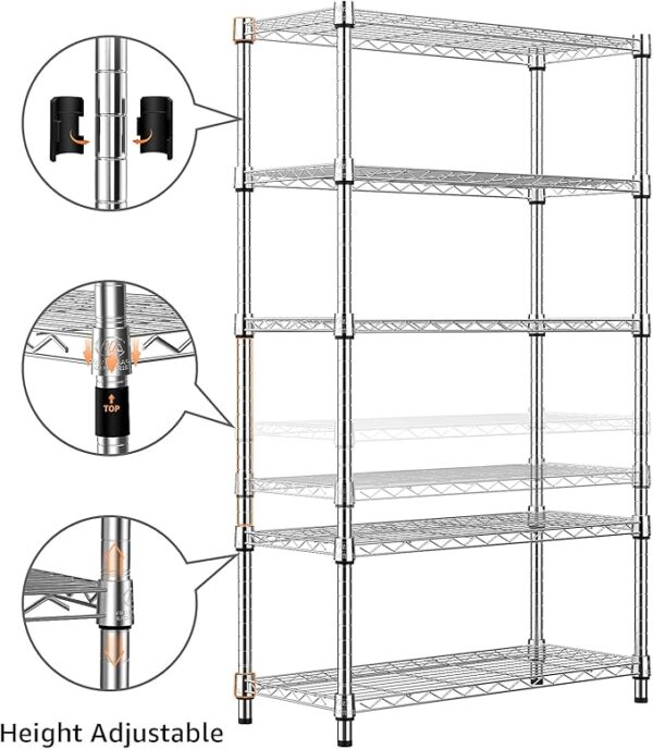 MZG 1250 lbs Steel Heavy Duty 5-Tier Utility Shelving Unit Steel Organizer Wire Rack for Home,Kitchen,Office,Chrome (13.7" D x 23.6" W x 62.4" H) - Image 2