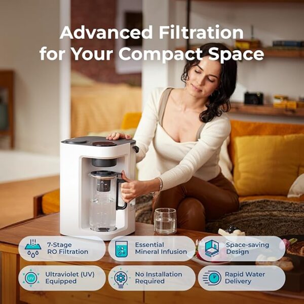 Bluevua RO100ROPOT-Lite(UV) Reverse Osmosis System Countertop Water Filter, 7-Stage Purification with UV and Remineralization, TDS & Filter Life Monitoring, Portable Water Purifier, White - Image 4