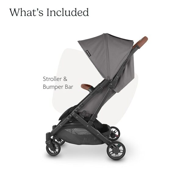UPPAbaby Minu V2 Travel Stroller Lightweight, Portable Design One-Hand Fold Shoulder Strap and Leather Bumper Bar Included Greyson (Charcoal Mélange/Carbon Frame/Saddle Leather) - Image 3