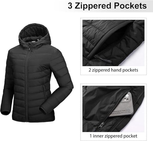 Outdoor Ventures Women's Packable Lightweight Full-Zip Puffer Jacket with Hood Quilted Winter Coat - Image 5