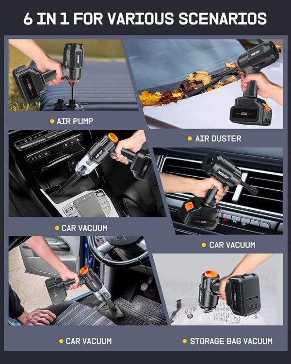 Car Vacuum Portable Cordless, 35000PA High Power Suction & Blower, Wireless Handheld Vacuum Cleaner for Car, Home, Office, Pet(Starburst Black) - Image 4