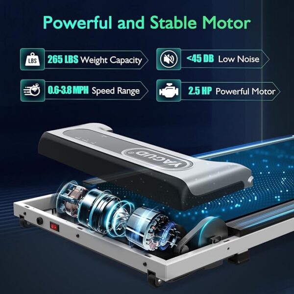 Under Desk Treadmill, Walking Pad for Home and Office, 2.5 HP Portable Walking Jogging Running Machine with Remote Control and LED Display, Sliver - Image 5