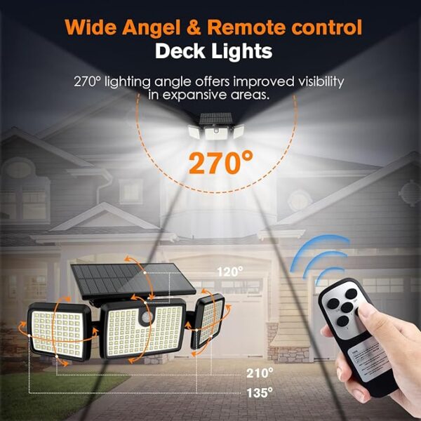 Solar Lights Outdoor, Quick Charge Solar Motion Deck Lights Outdoor for Deck with 232LEDs High Brightness, Larger Built-in Tempered Glass Solar Panel, Sensitive PIR Motion Inductor (Remote,2 Pack) - Image 3
