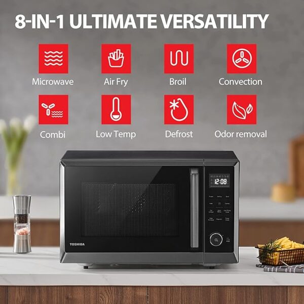 TOSHIBA Air Fryer Combo 8-in-1 Countertop Microwave Oven, with Convection, Broil, Odor Removal Mode, 12.4" Position Memory Turntable, Child-Lock, 1.0 Cu.ft, Black Stainless Steel, ML2-EC10SA(BS) - Image 6