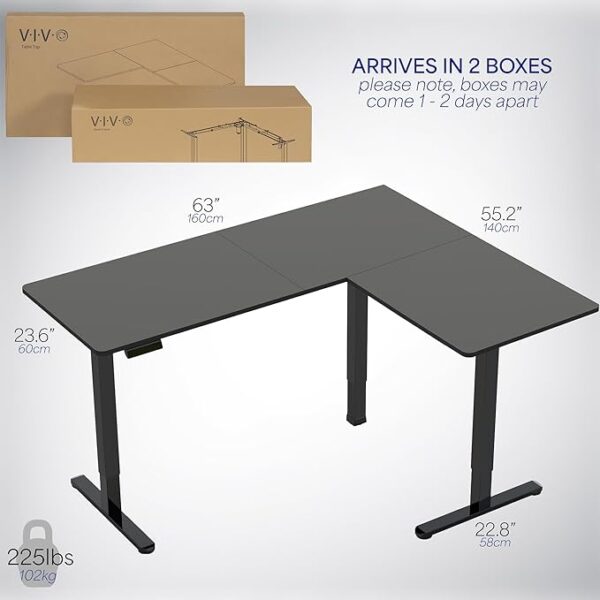 VIVO Electric Corner L-Shaped 63 x 55 inch Standing Desk, Height Adjustable, Memory Controller, Black Top Black Frame, DESK-E3CTB - Image 4