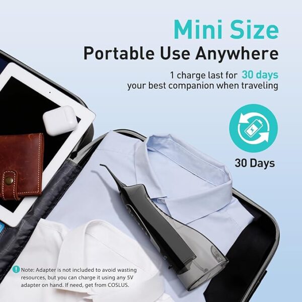 COSLUS Water Dental Flosser Teeth Pick: Portable Cordless Oral Irrigator 300ML Rechargeable Travel Irrigation Cleaner IPX7 Waterproof Electric Flossing Machine for Teeth Cleaning C20(F5020E) - Image 3