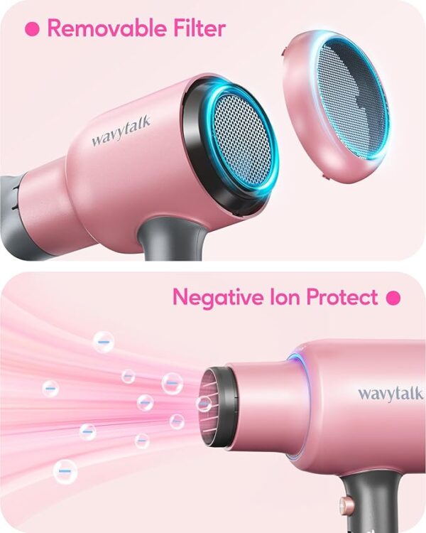 Wavytalk Ionic Hair Dryer Blow Dryer with Diffuser Concentrator Nozzles Comb and Brush Negative Ions with Ceramic Technology as Salon Light and Quiet 1875W for All Hair Types - Image 6