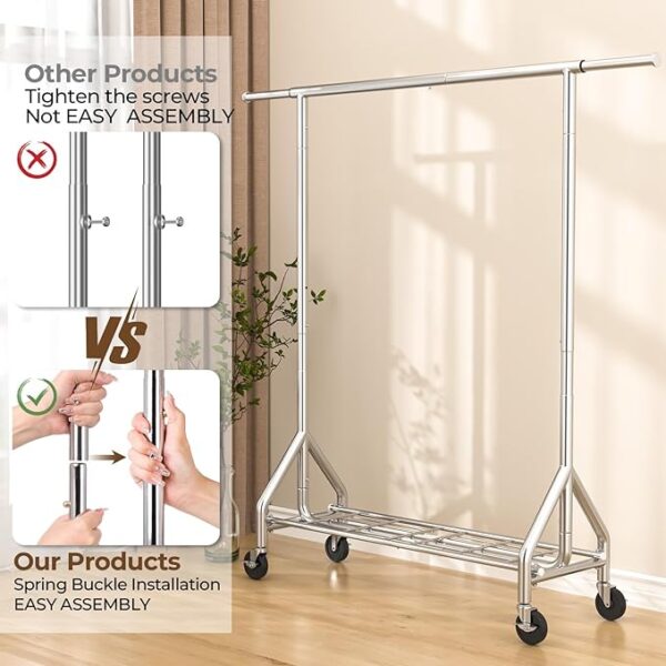Heavy Duty Clothes Rack Load 450 LBS, Metal Garment Rack, Standing Rolling Clothing Rack for Hanging Clothes with Sturdy Wheels & Shelves, Portable Closet Wardrobe Rack,Sliver - Image 6