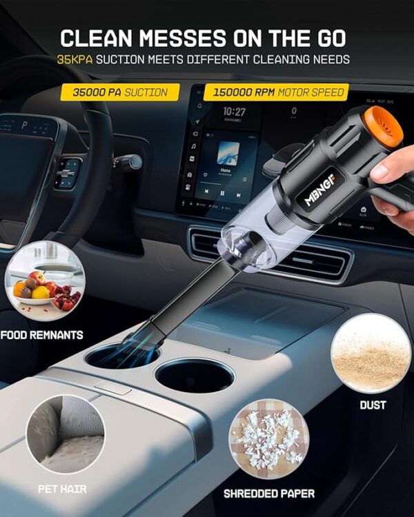 Car Vacuum Portable Cordless, 35000PA High Power Suction & Blower, Wireless Handheld Vacuum Cleaner for Car, Home, Office, Pet(Starburst Black) - Image 2