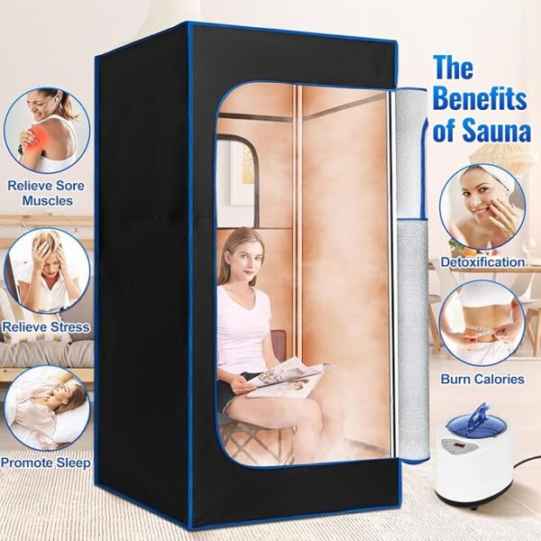 Sauna Box, Portable Sauna, Portable Steam Sauna for Home, Sauna Tent with Steamer, Remote Control, Folding Chair, 9 Levels, 2.6’ x 2.6’ x 5.9’ - Image 2