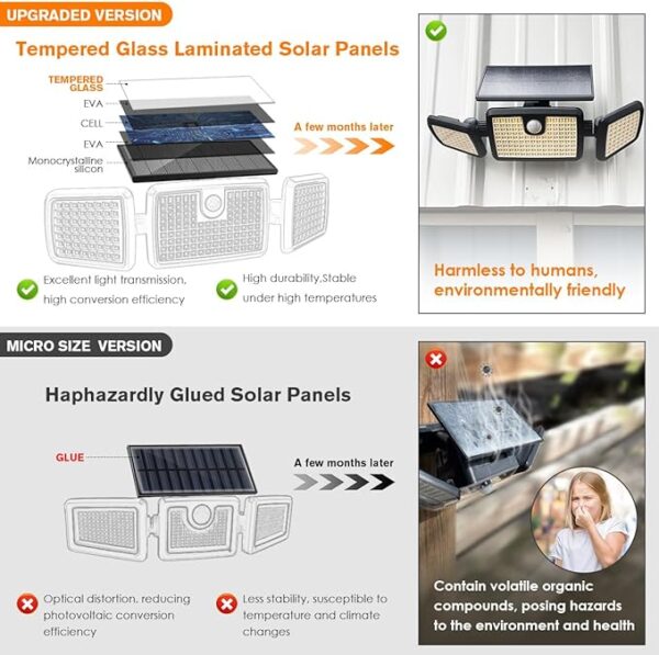 Solar Lights Outdoor, Quick Charge Solar Motion Deck Lights Outdoor for Deck with 232LEDs High Brightness, Larger Built-in Tempered Glass Solar Panel, Sensitive PIR Motion Inductor (Remote,2 Pack) - Image 4