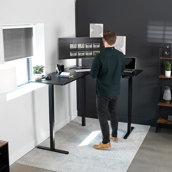 VIVO Electric Corner L-Shaped 63 x 55 inch Standing Desk, Height Adjustable, Memory Controller, Black Top Black Frame, DESK-E3CTB - Image 3