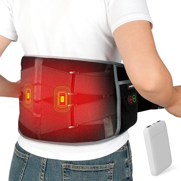 Comfytemp Cordless Heating Pad with Massager for Back Pain Relief, Portable Lower Back Massager FSA HSA Eligible, Wearable Heating Pads for Cramps with 3 Heat, Auto-Off, Birthday Gifts for Mom Dad 58"