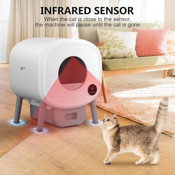 Self Cleaning Litter Box, 95 L Automatic Cat Litter Box Self Cleaning for Multiple Cats, with Safety Protection, App Control,1 Roll Garbage Bags,White & Grey - Image 4