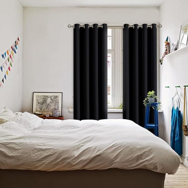BGment Blackout Curtains - Grommet Thermal Insulated Room Darkening Bedroom and Living Room Curtains, Set of 2 Panels (52 x 120 Inch, Black) - Image 4