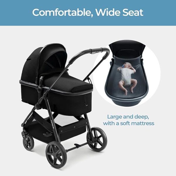 Mompush Wiz 2-in-1 Convertible Baby Stroller with Bassinet Mode, Foldable Infant Stroller with Reversible Seat and Large UPF 50+ Canopy - Image 3