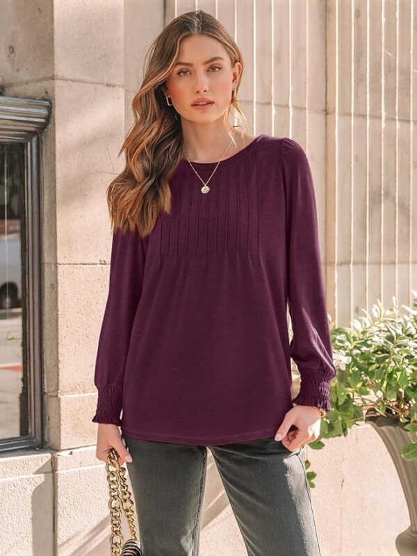 AUTOMET Long Sleeve Shirts Womens Pleated Business Casual Blouses with Smocked Cuffs - Image 3