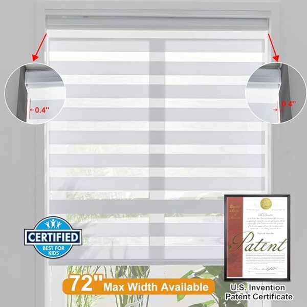Persilux Zebra Blinds for Windows, Cordless Roller Shades Window Treatments (57" W x 72" H, White) Light Filtering Dual Layer Roller Window Shades Light Filtering Sheer Shades for Home and Office - Image 5
