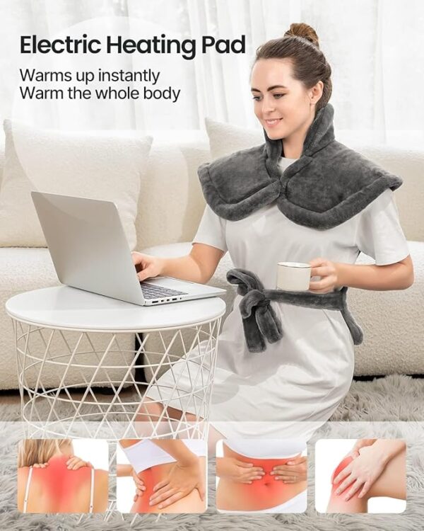RENPHO Heating Pad for Back Pain Relief, Valentines Day Gifts for Her Him, Birthday Gifts for Women Men Mom, FSA HSA Eligible, Neck and Shoulder Heat Pad, Fast Heating, 24"x33", ETL Certified, Gray - Image 3