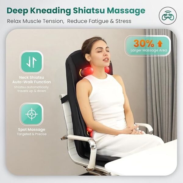 Snailax Shiatsu Neck and Back Massager with Heat, Chair Massager with Compression, Full Body Massage Chair Pad, Seat Massager, Gifts - Image 6