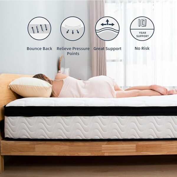Queen Mattress 10 Inch | Queen Size Hybrid Mattresses in a Box | Medium Firm Feel Memory Foam and Individual Pocket Springs | Fiberglass Free Bed Matress | Breathable | CertiPUR-US | Upgrade - Image 5