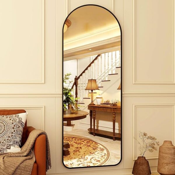 HARRITPURE 64"x21" Arched Full Length Mirror Floor Mirrors with Aluminum Alloy Frame Free-Standing Wall Mounted or Leaning Large Bedroom Dressing Mirror Modern & Contemporary Decor for Home,Black - Image 4