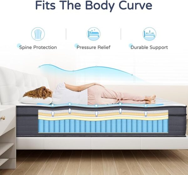 King Size Mattress 14 Inch - Upgrade Strengthen, Memory Foam Hybrid Mattress with Motion Isolation and Pressure Relief, Strong Edge Support, Pocket Spring King Size Mattress in a Box, Medium - Image 3