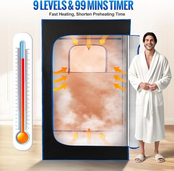 Sauna Box, Portable Sauna, Portable Steam Sauna for Home, Sauna Tent with Steamer, Remote Control, Folding Chair, 9 Levels, 2.6’ x 2.6’ x 5.9’ - Image 3