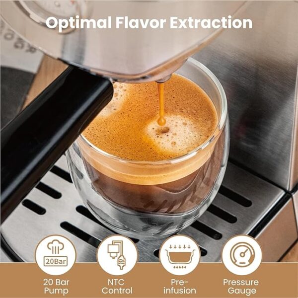 Gevi Espresso Machine 20 Bar with Auto Milk Frother, Professional Expresso Coffee Machines for Home, Compact Cappuccino & Latte Machine, Stainless Steel, Gift for Coffee Lover, Home Baristas - Image 2