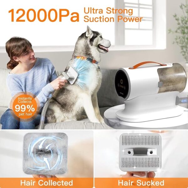 AIRROBO Dog Grooming Vacuum, Dog Grooming Kit,12000Pa Strong Pet Grooming Vacuum for Dogs, 2L Large Capacity Dog Vacuum for Shedding Grooming Hair, Dog Hair Vacuum, 5 Pet Grooming Tools, Quiet,PG100 - Image 4