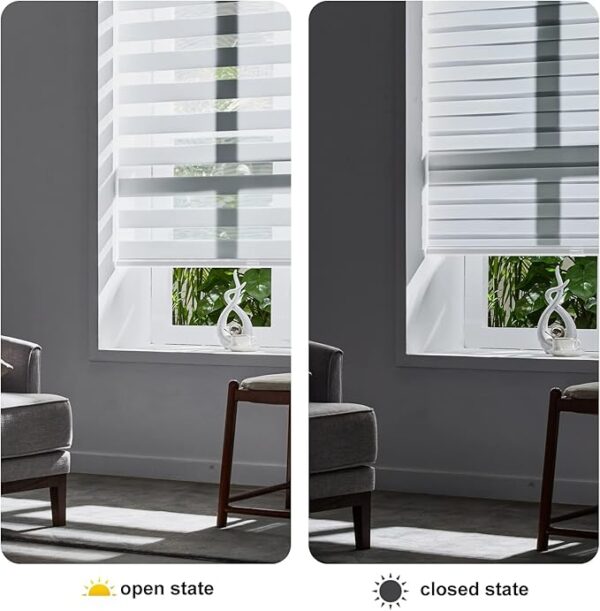 Persilux Zebra Blinds for Windows, Cordless Roller Shades Window Treatments (57" W x 72" H, White) Light Filtering Dual Layer Roller Window Shades Light Filtering Sheer Shades for Home and Office - Image 6