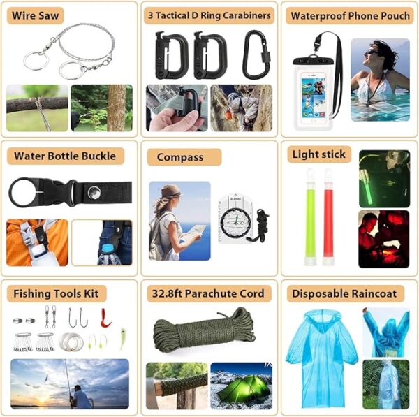 Survival Kit, 250Pcs Survival Gear First Aid Kit with Molle System Compatible Bag and Emergency Tent, Emergency Kit for Earthquake, Outdoor Adventure, Hiking, Hunting, Gifts for Men Women - Image 3
