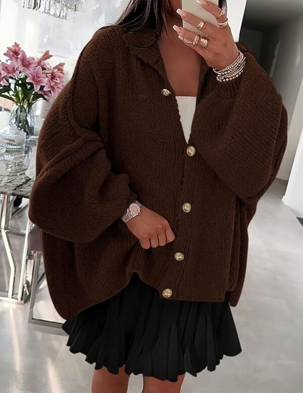 PRETTYGARDEN Women's Winter Button Down Cardigan Sweaters Mock Neck Lantern Long Sleeve Chunky Knit Jacket Trendy - Image 4