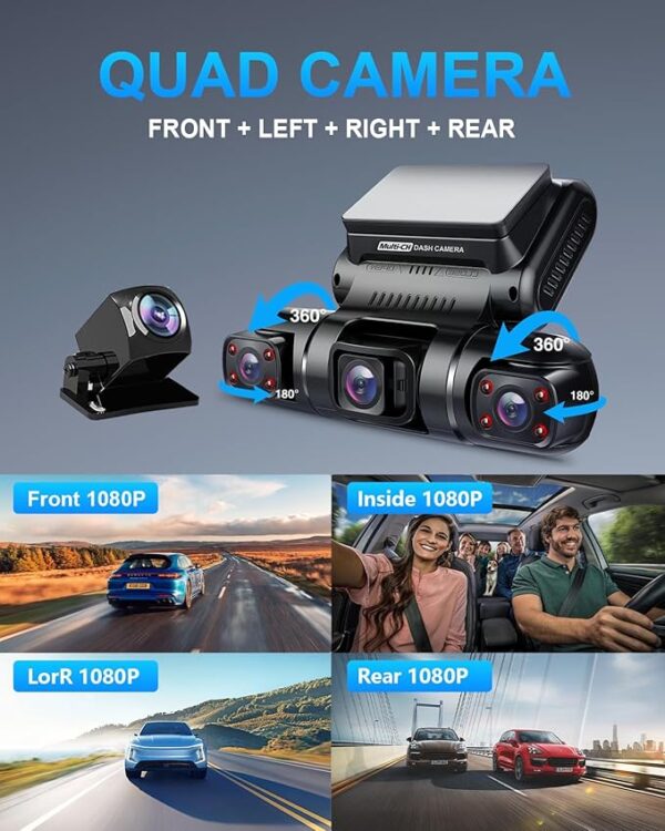 PRUVEEO 360 Degree View 4 Channel Dash Cam Front and Rear Inside Left Right, Dash Camera for Cars, Built-in GPS WiFi Night Vision, 24/7 Recording Parking Mode Monitor, Free 128G Card - Image 3