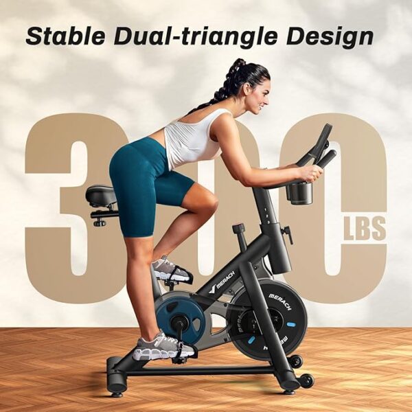 MERACH Exercise Bike, Brake Pad Stationary Bike with Exclusive App, Low Noise Indoor Cycling Bike with 300lbs Weight Capacity, Tablet Mount and Fitness Courses for Weight Loss - Image 3