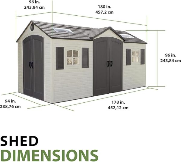 Lifetime 60079 Outdoor Storage Dual Entry Shed, 15 x 8 ft, Desert Sand - Image 3