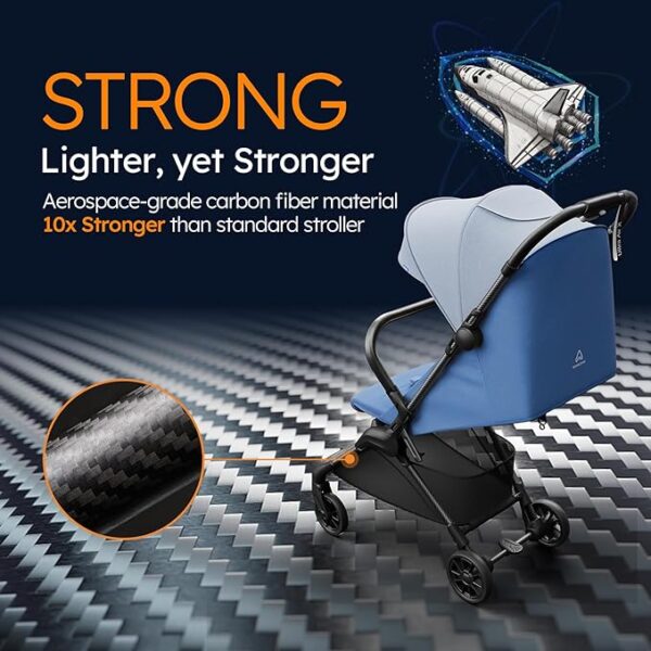 Lightweight Baby Strollers for Airplane, Ultra-Compact Travel Stroller, Light & Strong Portable Toddler Stroller with Carbon Fiber Frame and UPF 50+ Waterproof Fabric, Only 9.9 lbs, Blue - Image 4
