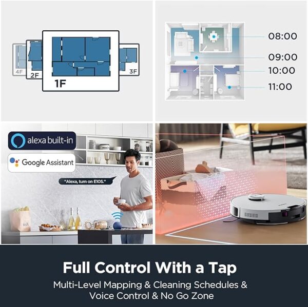 Eureka E10s Robot Vacuum with Bagless Self Emptying Station, Robotic Vacuum and Mop Combo, 45-Day Capacity, 4000Pa Suction for Pet Hair, Carpet&Floor, Auto Lifting Mop, App Control, White - Image 4