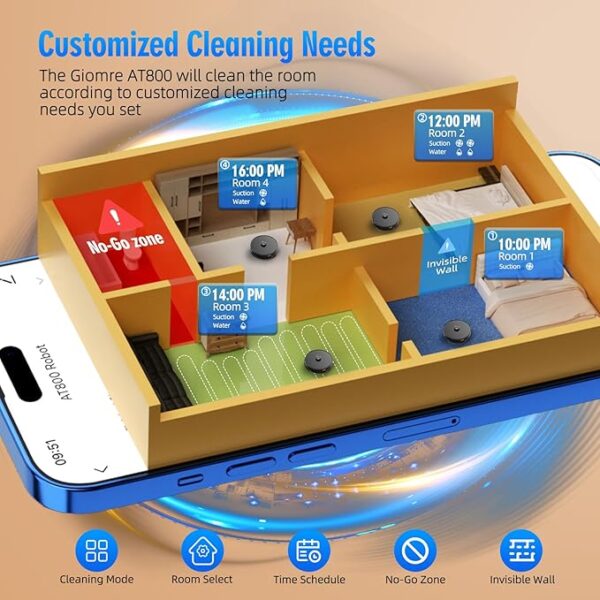 3-in-1 Robot Vacuum and Mop Combo, Self Emptying Station for 60 Days, Robotic Vacuum Cleaner with LiDAR Navigation & Max Strong 5000Pa Suction, 2.4G WiFi/Alexa/App Control, Self-Charging Base - Image 2
