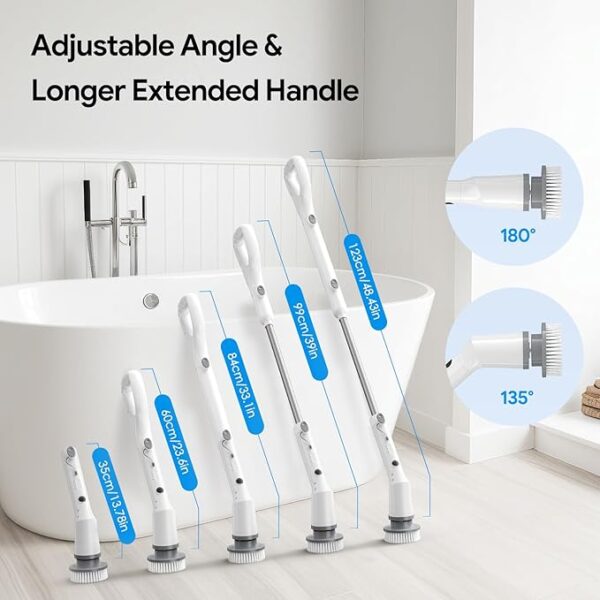 Electric Spin Scrubber,2024 New Cordless Cleaning Brush,Shower Cleaning Brush with 7 Replaceable Brush Heads, Power Scrubber 3 Adjustable Speeds,Detachable Long Handle & IPX7 Waterproof - Image 5