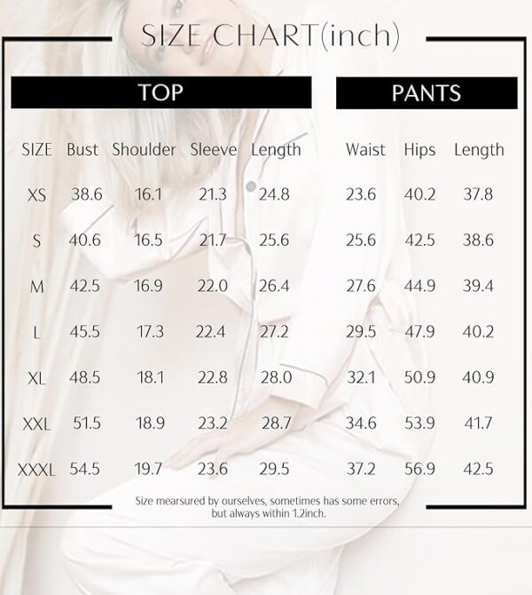 SWOMOG Womens Silk Satin Pajamas Set Long Sleeve Button Down Sleepwear 2 Piece Lounge Set Pj Set XS-3XL - Image 5
