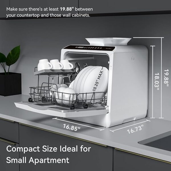 Hermitlux Countertop Dishwasher, 5 Washing Programs Portable Dishwasher With 5-Liter Built-in Water Tank For Glass Door - Image 3