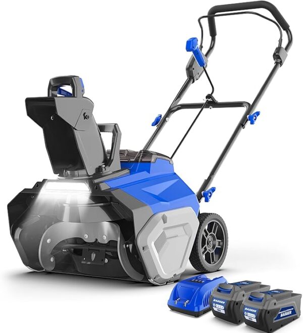 Snow Blower Cordless 40V Electric Brushless with LED 2Pcs 40V 4.0Ah Battery Longer Running Time for Wet Snow and Heavy Snow