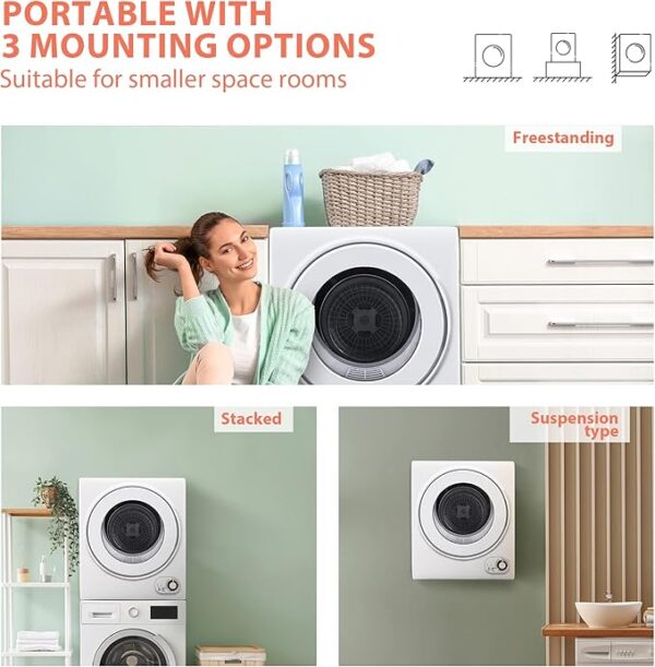 Euhomy 110V Portable Clothes Dryer 850W Compact Laundry Dryers 1.5 cu.ft Front Load Stainless Steel Electric Dryers Machine with Stainless Steel Tub for Apartment,RVs,Dorms,White Easy Control - Image 4