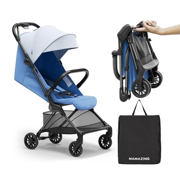 Lightweight Baby Strollers for Airplane, Ultra-Compact Travel Stroller, Light & Strong Portable Toddler Stroller with Carbon Fiber Frame and UPF 50+ Waterproof Fabric, Only 9.9 lbs, Blue