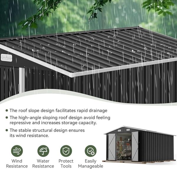 Aoxun 10x12 FT Outdoor Storage Shed, Steel Utility Tool Shed Storage House with Door & Lock, Metal Sheds Outdoor Storage for Garden Patio Lawn Poolside, Black - Image 6
